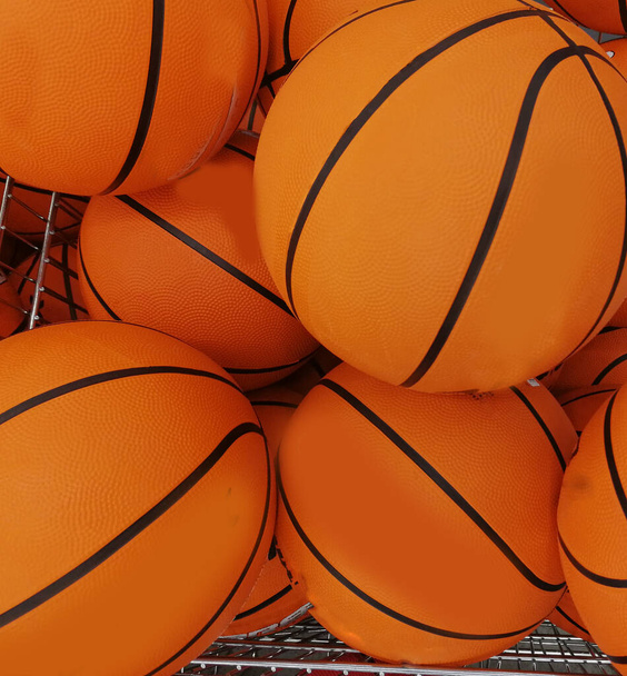 Basketball balls pattern background. Many small orange balls for basketball sport game. - Photo, Image