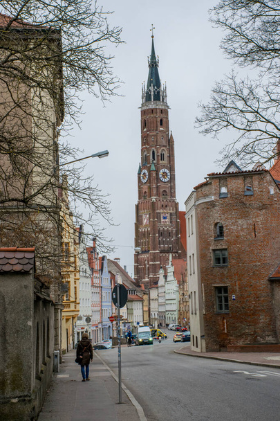 Landshut, Germany - March, 2020: The view of the historical center of Landshut in Bavaria. - Zdjęcie, obraz