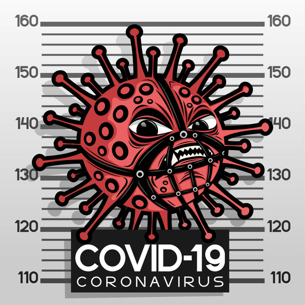 Angry coronavirus prisoner on a gray background. - Διάνυσμα, εικόνα