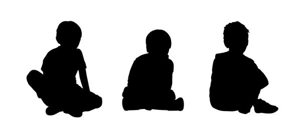 meninos pequenos silhuetas sentadas conjunto 2
 - Foto, Imagem