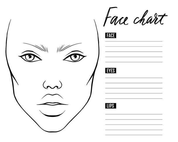 Face chart Blank. Makeup Artist Vector template. - Διάνυσμα, εικόνα