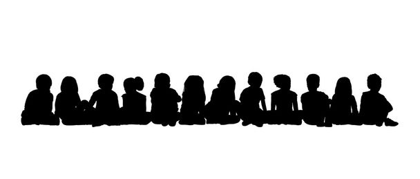 große Gruppe von Kindern sitzend Silhouette 3 - Foto, Bild