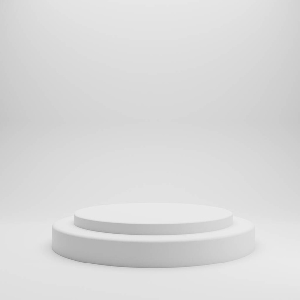 White product stand on white background. Abstract minimal geometry concept. Studio podium platform theme. Exhibition and business marketing presentation stage. 3D illustration rendering graphic design - Photo, Image