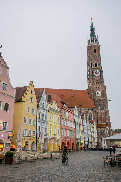 Landshut, Germany - March, 2020: The view of the historical center of Landshut in Bavaria. - 写真・画像