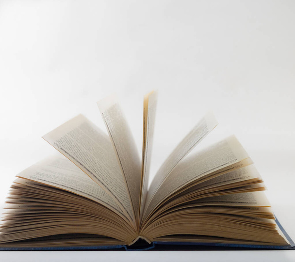 Old open book on white background with the pages open. - Foto, imagen