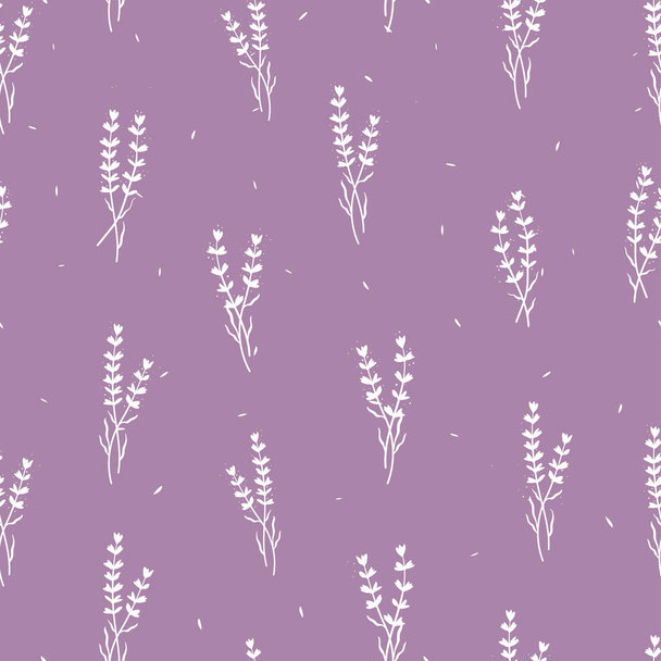 Cute hand drawn lavender seamless pattern, floral background with doodle flowers, great for summer and spring textiles, banners, wallpapers, wrapping - vector design - Vector, Image