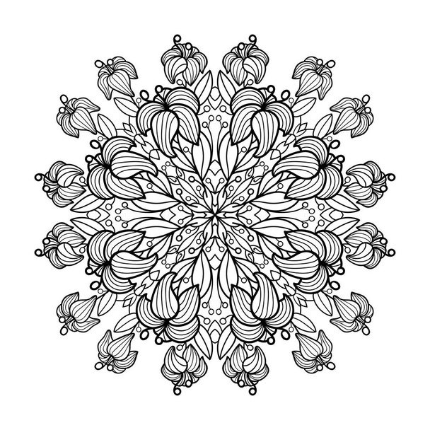 Декоративная цветочная мандала с цветами лилии и листьями на белом изолированном фоне. Для раскраски страниц книг
. - Вектор,изображение