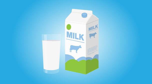 Изолированная иллюстрация молочной коробки и стакана молока
 - Вектор,изображение