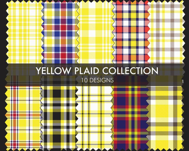 Yellow Plaid Tartan nahtlose Musterkollektion enthält 10 Designs, die für Modetextilien und Grafiken geeignet sind - Vektor, Bild