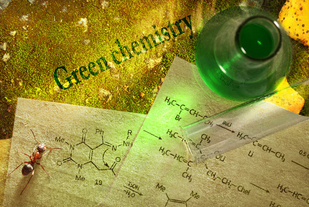 Química verde con fórmula de reacción
 - Foto, imagen