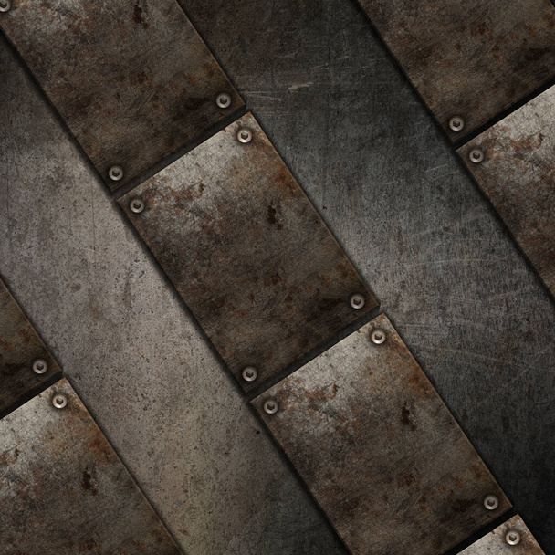 3D render of a grunge texture background with metal plate design - Zdjęcie, obraz