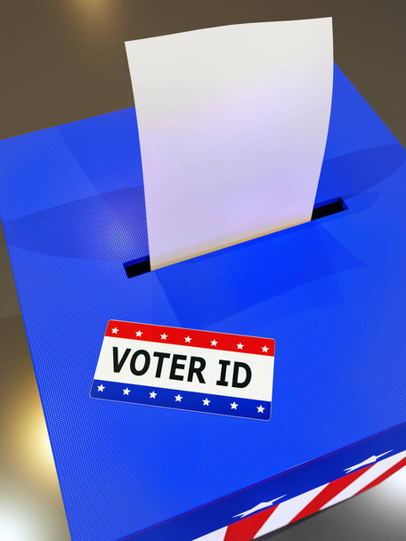 Az amerikai urnára helyezett szavazólap 3D-s renderelése - Fotó, kép