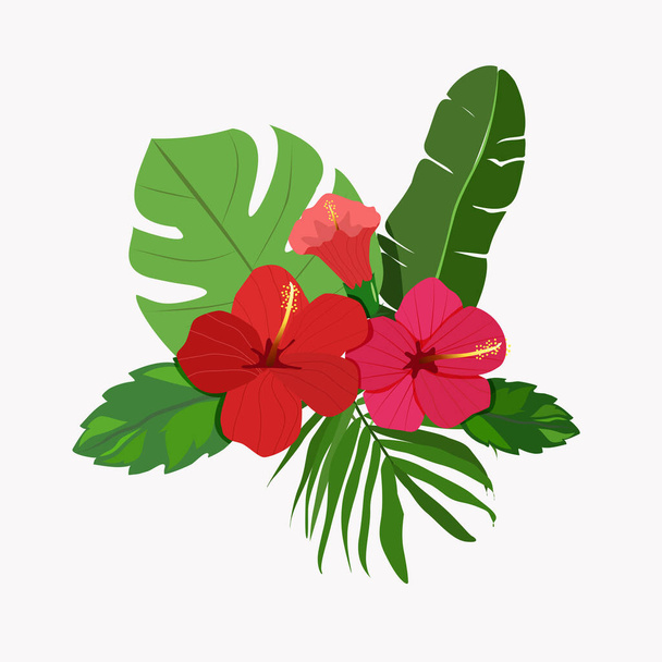 Яркие и сочные тропические цветы и листья. Простая плоская иллюстрация для вашего уникального дизайна
. - Вектор,изображение