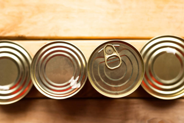 canned meat packs as a quarantine stock from coronavirus - Φωτογραφία, εικόνα