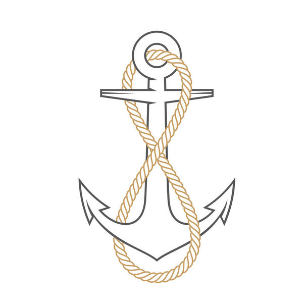 Vector Marine Anker mit Seil Symbol unendlich. Isoliert auf weißem Hintergrund. - Vektor, Bild