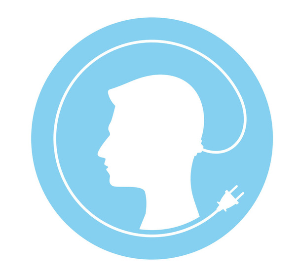Silhouette icona vettoriale blu di un uomo in cerchio con cavo elettrico. Isolato su sfondo bianco
. - Vettoriali, immagini