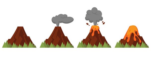 Vector set of volcanoes of varying degrees of eruption. - Vector, Image