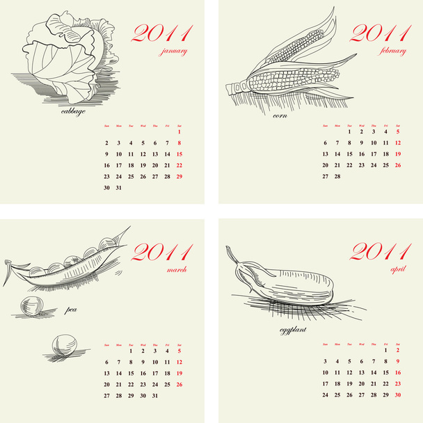 Template for calendar 2011. Vegetable - Διάνυσμα, εικόνα