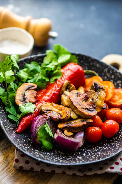 Healthy food concept with organic grilled vegetables served for dinner on stone background with copy space - Φωτογραφία, εικόνα