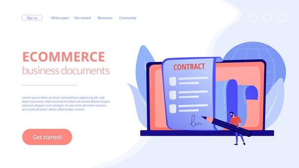 Electronic contract concept landing page - Vector, Image