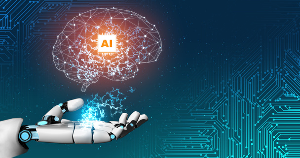3D Rending gelecekteki robot teknolojisi geliştirme, yapay zeka yapay zeka ve makine öğrenme konsepti. İnsan hayatının geleceği için küresel robot biyonik bilim araştırması. - Fotoğraf, Görsel