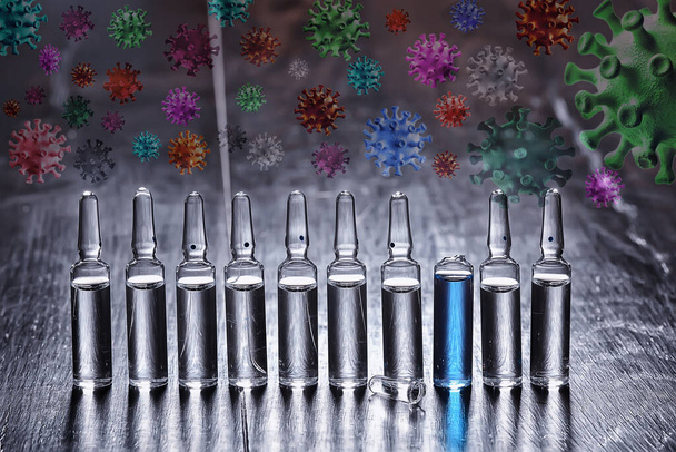 syringe and ampoule, coronavirus vaccine, concept medicine vaccination protection covid 19 - Photo, Image