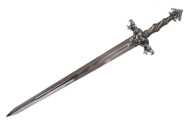 Sword disposed by diagonal, isolated on white background. Cut out. - 写真・画像