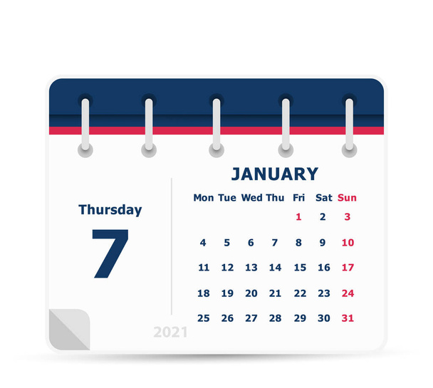 7. Januar - Kalenderwoche - 2021 - Woche beginnt Montag. Vorlage für Kalenderdesign. - Vektor, Bild