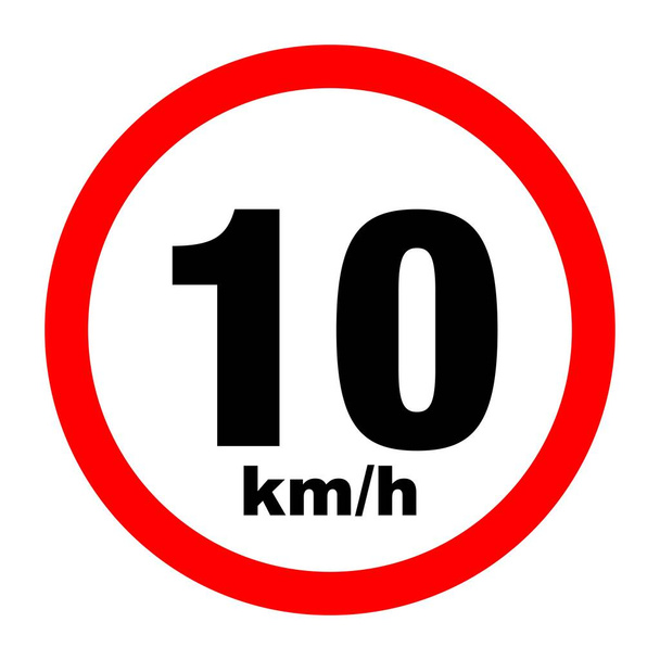 Suurin nopeusrajoitusmerkki 10 km / h. Yksittäinen liikennemerkin kuvake valkoisella pohjalla - Vektori, kuva