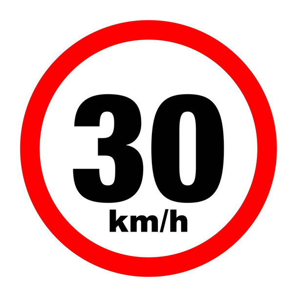 Značka maximální rychlosti 30 km / h. Izolované silniční značka ikona na bílém pozadí - Vektor, obrázek