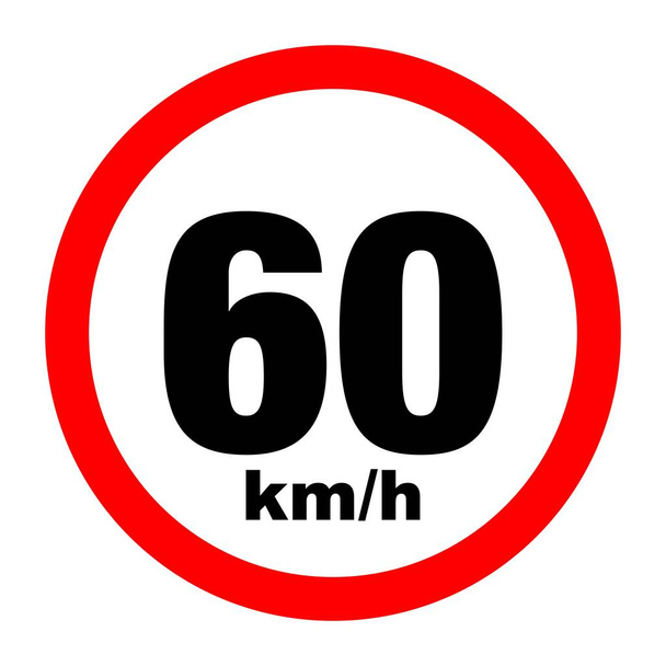Maximální značka rychlosti 60 km / h. Izolované silniční značka ikona na bílém pozadí - Vektor, obrázek