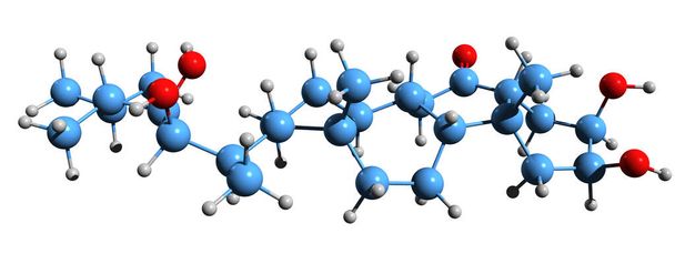6-deoksicastasteron iskelet formülünün 3 boyutlu görüntüsü - beyaz arkaplanda izole edilmiş Brassinosteroid 'in moleküler kimyasal yapısı - Fotoğraf, Görsel