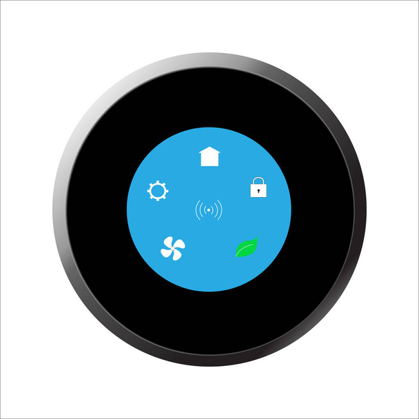 Moderní kruhový termostat s domovem, ikony in, modem v modré barvě - Fotografie, Obrázek