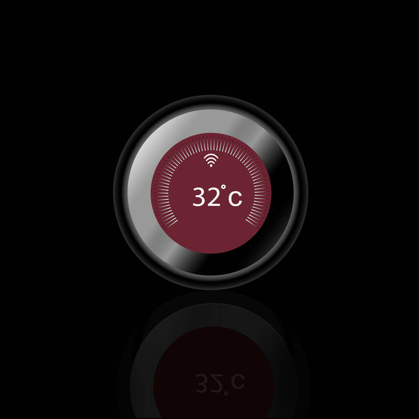 Moderner Kreis-Wifi-Thermostat in sanfter brauner Farbe mit Schatten und schwarzem Hintergrund 13 Celsius - Foto, Bild