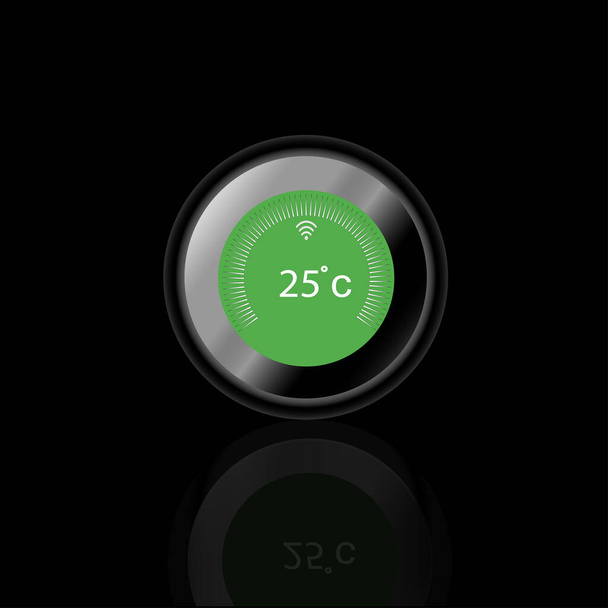 Modern circle wifi thermostat in green colour with shadow and black background 25 Celsius - Photo, Image