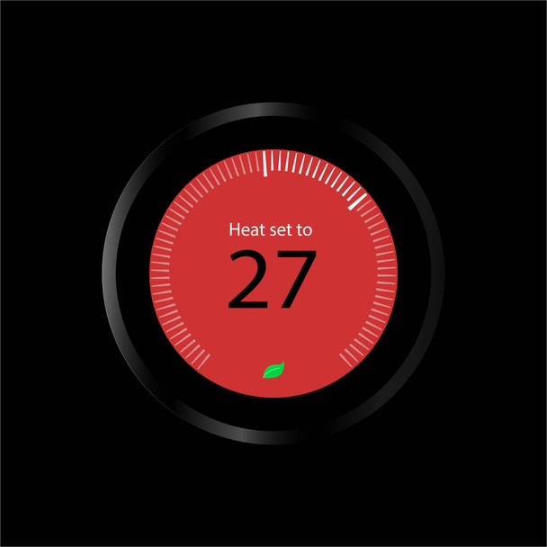 27C in heating or heater mode with red background inside circle and black background - Photo, Image