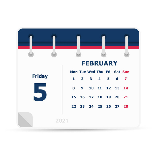 2月5日-カレンダーアイコン- 2021年-週が月曜日から始まる。カレンダーデザインテンプレート. - ベクター画像