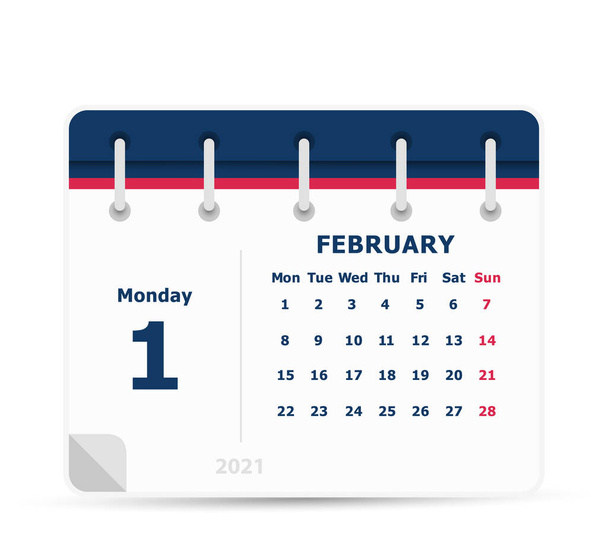 1er février - Icône du calendrier - 2021 - La semaine commence lundi. Modèle de conception de calendrier
. - Vecteur, image