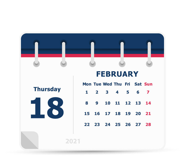 18 février - Calendrier Icône - 2021 - La semaine commence lundi. Modèle de conception de calendrier
. - Vecteur, image