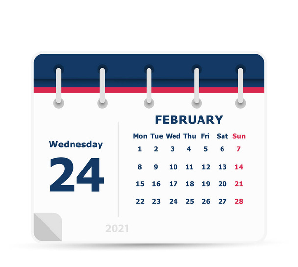 24 février - Calendrier Icône - 2021 - La semaine commence lundi. Modèle de conception de calendrier
. - Vecteur, image