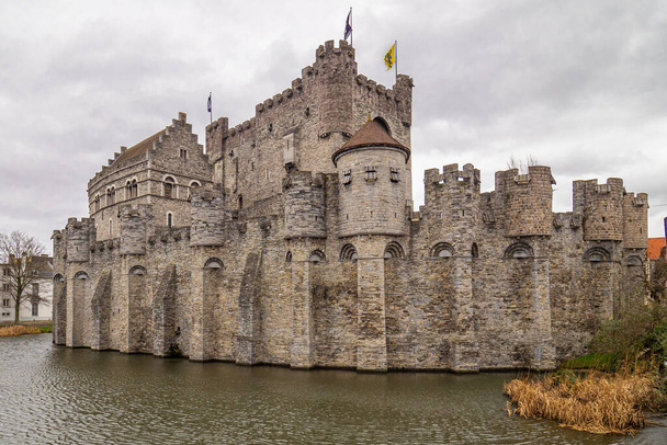 Gravensteen castle in Ghent by the canal - Photo, Image