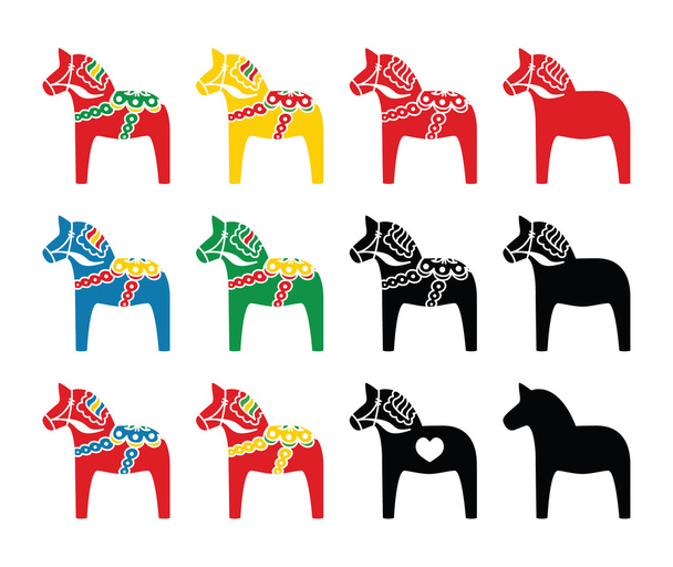 Swedish dala horse vector icons set - ベクター画像