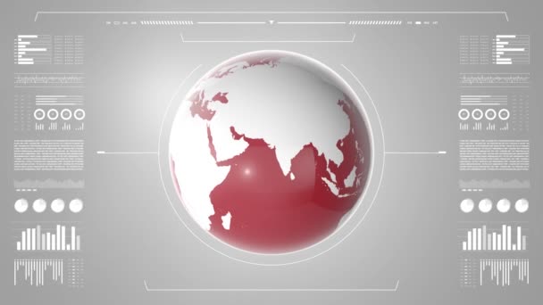 Ziemski globus obracający się i infografika UHD wykres danych, liczb i statystyk. 4k. - Materiał filmowy, wideo
