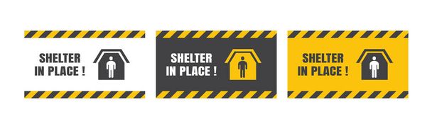 Set of Vector Shelter in Place or Stay at Home or Self Quarantine Διάφορα Υπόβαθρο Sign with Προσοχή Ταινία. Για τον έλεγχο του Coronavirus ή του Covid 19 Εξαπλώνοντας Μόλυνση από Κυβερνητική Πολιτική. Λόγος 16: 9. - Διάνυσμα, εικόνα
