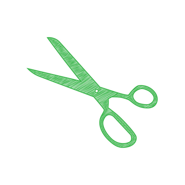 Scissors sign illustration. Green scribble Icon with solid contour on white background. - Vecteur, image