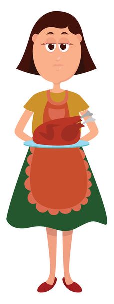Женщина готовит ужин, иллюстрация, вектор на белом фоне
 - Вектор,изображение