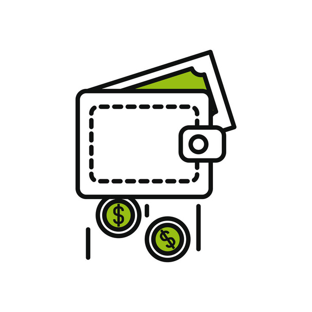 pénztárca pénz alá ikon, félig színes félvonal stílus - Vektor, kép