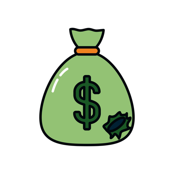 money bag with a broken, line and fill style - Vector, Image