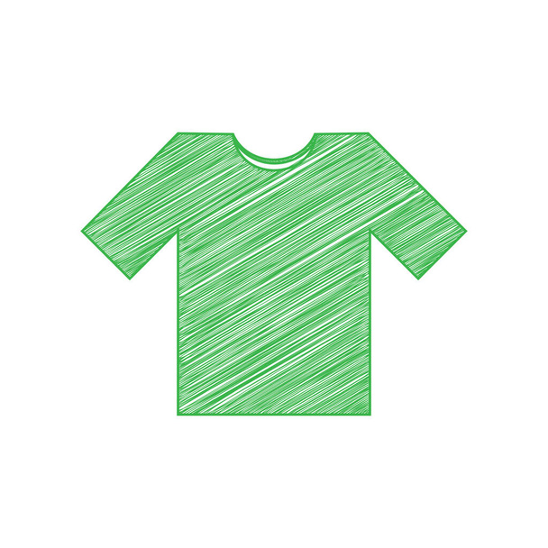 T-Shirt-Zeichen. Grünes Kritzelsymbol mit fester Kontur auf weißem Hintergrund. - Vektor, Bild