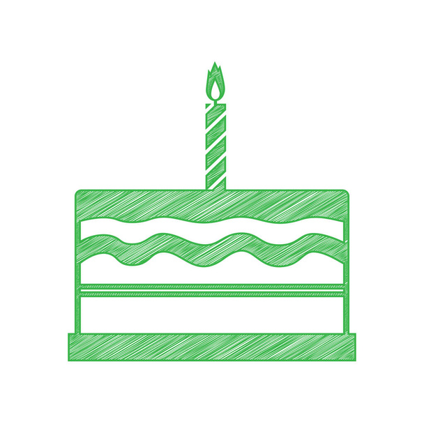 Un gâteau d'anniversaire. Icône de gribouillage verte avec contour solide sur fond blanc
. - Vecteur, image